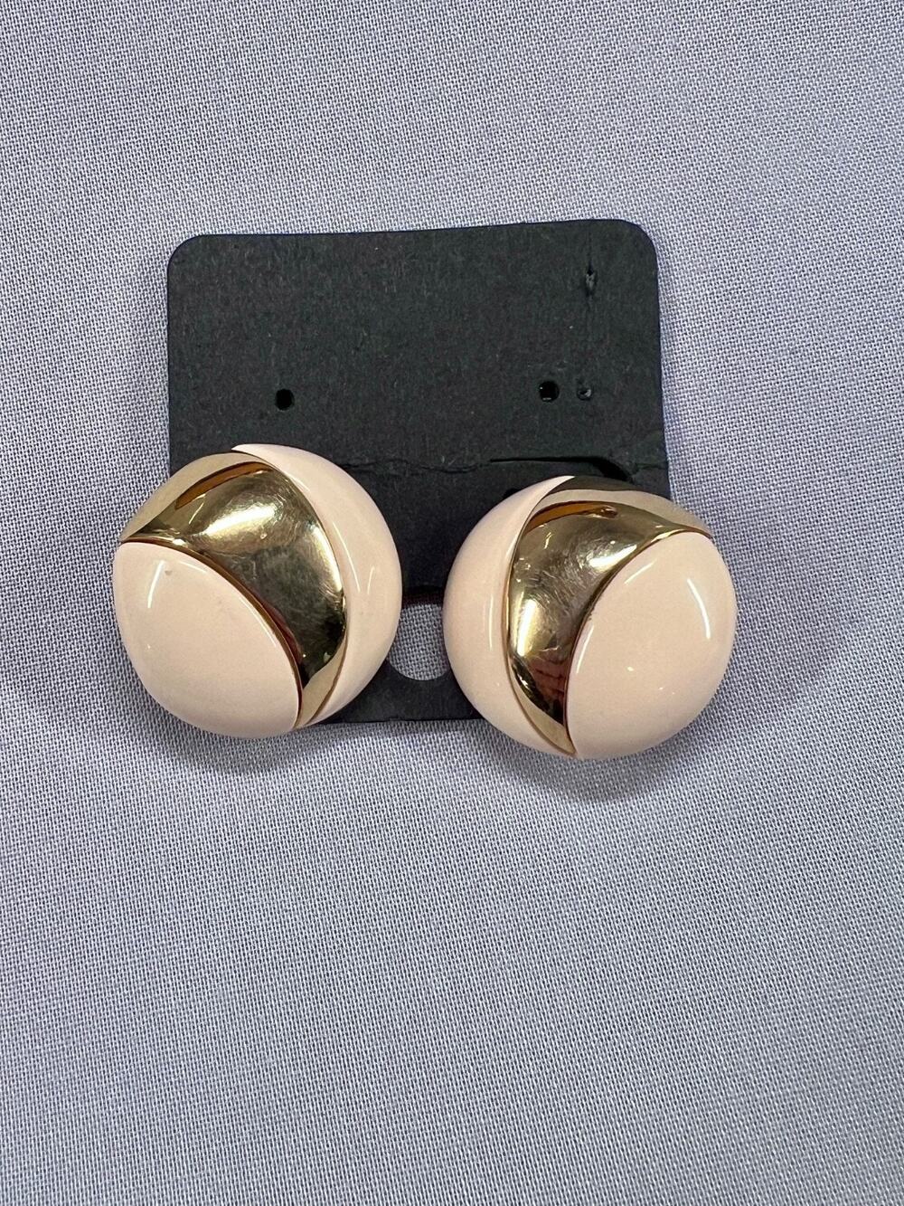 Napier Clip On Earrings Cream Enamel Gold Tone Round Statement Womens 1 Inch